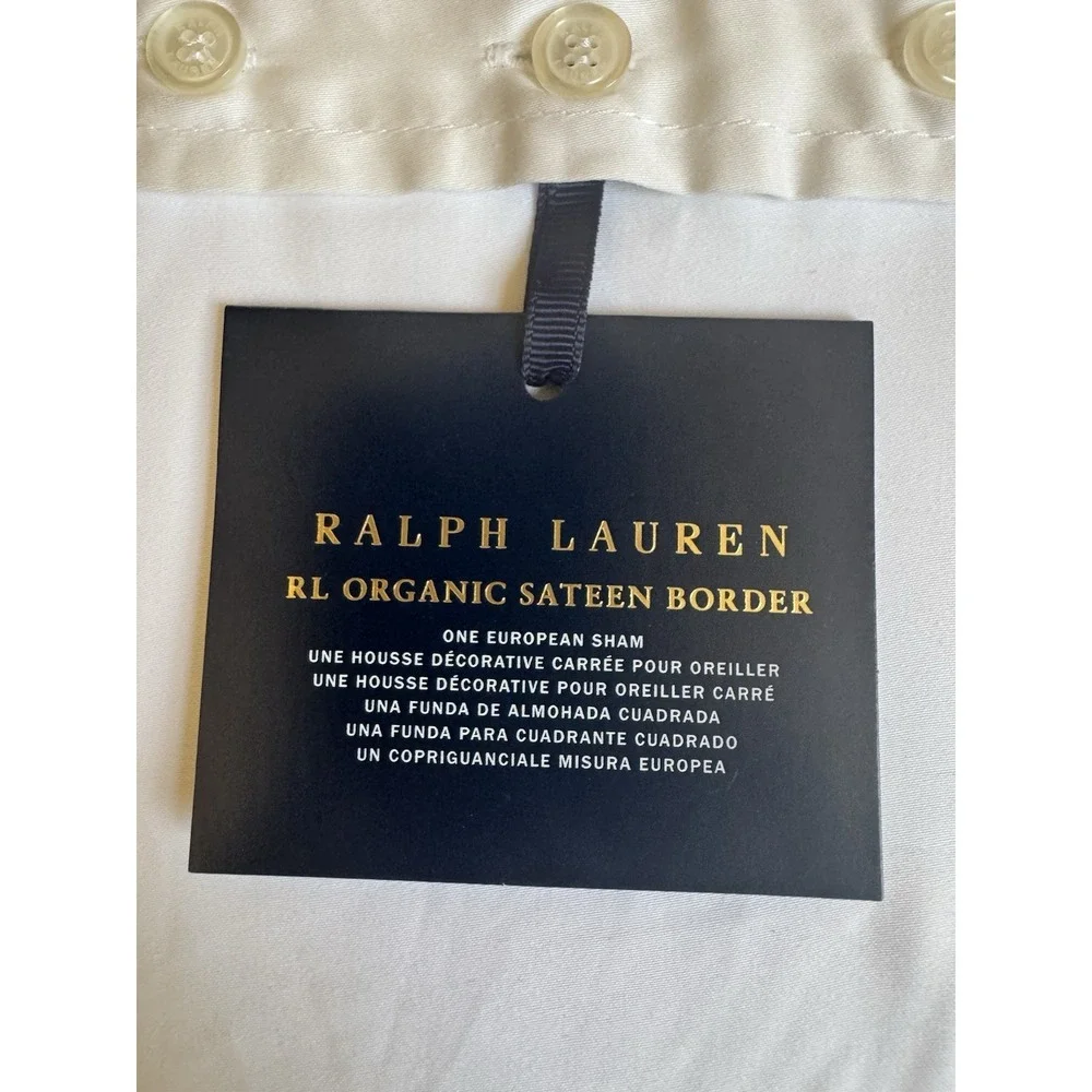 Ralph Lauren Organic Cotton Sateen Border European Sham‎ Parchment White $185